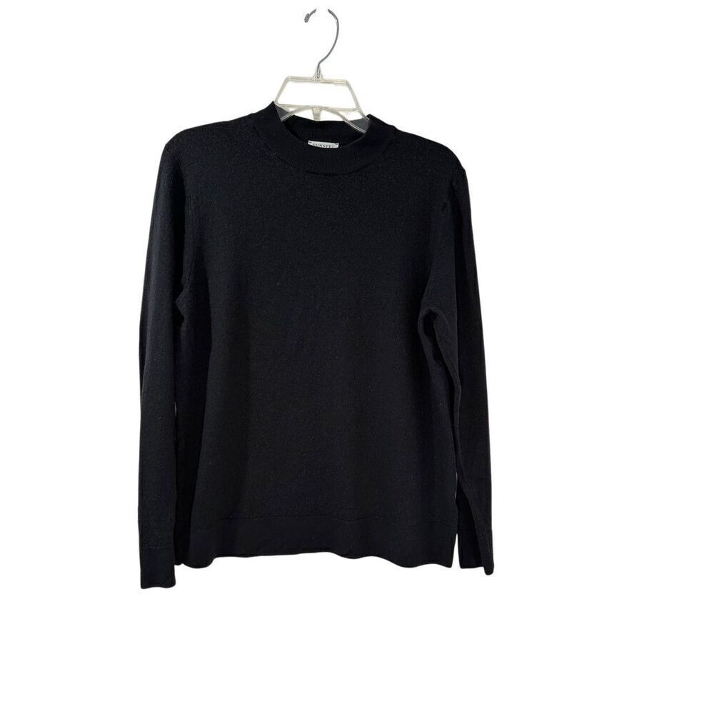 Sunspel England black fine merino wool crewneck sweater size L #33-1892